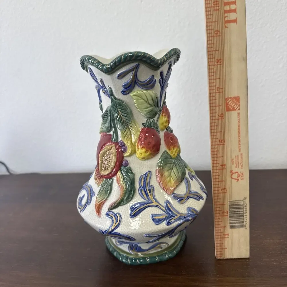 Vtg Fitz and Floyd Florentine Fruit Handcrafted Vase Harvest Fruit EUC